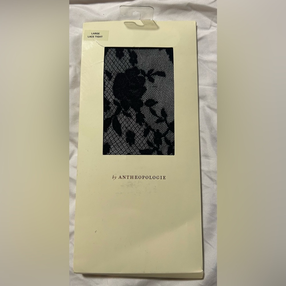 Anthropologie Floral Lace Tights Hosiery Black Sz Large New
